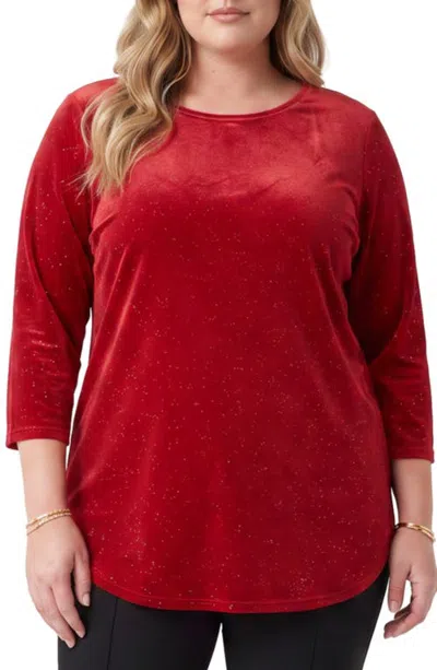 Karen Kane Sparkle Velvet Three-quarter Sleeve Top In Red