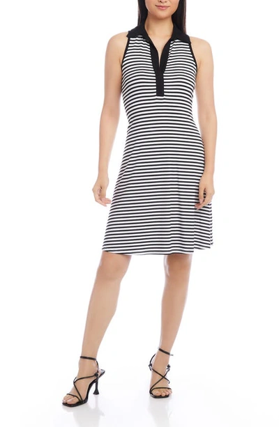 Karen Kane Stripe Johnny Collar A-line Dress In White