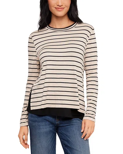 Karen Kane Striped Long Sleeve Side Slit Top In Neutral