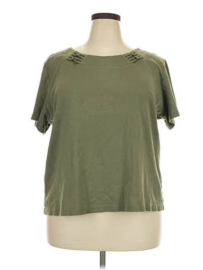 Pre-owned Karen Scott Short Sleeve Top Green Keyhole Neckline Tops