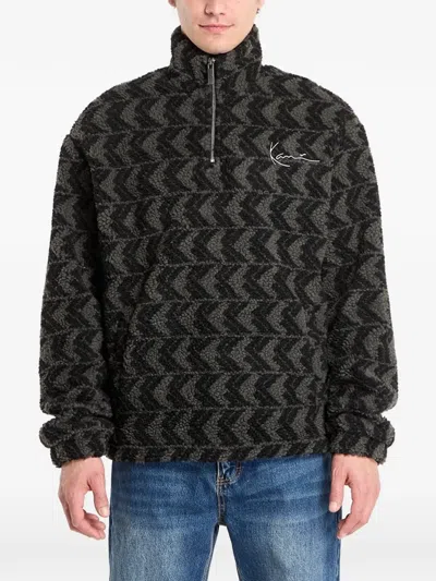 Karl Kani Chevron-pattern Fleece Sweater In Black