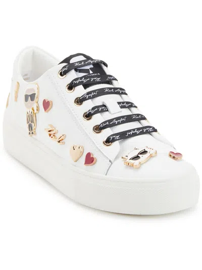 Karl Lagerfeld Cate Pins Womens Leather Lifestyle Casual And Fashion Sneakers In White