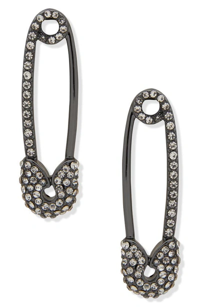 Karl Lagerfeld Crystal Safety Pin Earrings In Silver/ Crystal