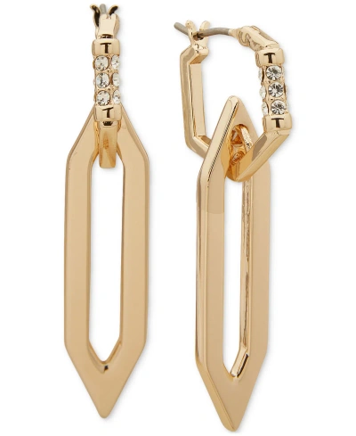 Karl Lagerfeld Geometric Link Charm Pave Hoop Earrings In Gold