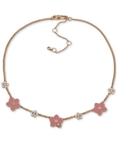 Karl Lagerfeld Gold-tone Crystal & Pink Flower Statement Necklace, 16" + 3" Extender