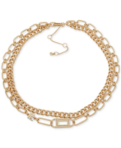 Karl Lagerfeld Gold-tone Pave Link Layered Collar Necklace, 16" + 3" Extender In Clear