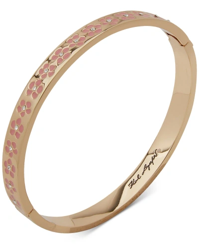 Karl Lagerfeld Gold-tone Pave Pink Flower Bangle Bracelet
