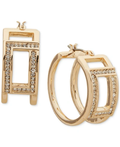 Karl Lagerfeld Gold-tone Small Pave Open Hoop Earrings, 0.8" In Clear