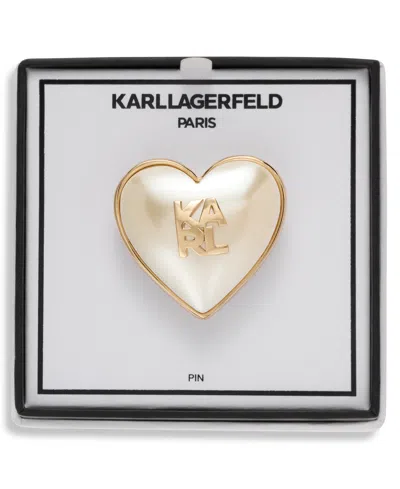 Karl Lagerfeld Imitation Pearl Gold-tone Heart Logo Pin In White