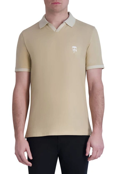 Karl Lagerfeld Johnny Collar Pima Cotton Polo In Tan