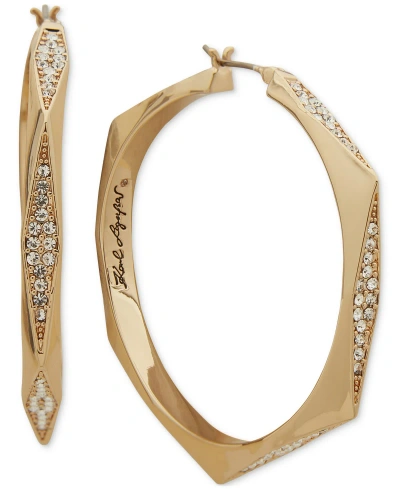 Karl Lagerfeld Medium Pave Geometric Hoop Earrings, 1.66" In Gold