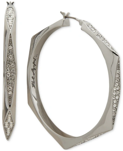 Karl Lagerfeld Medium Pave Geometric Hoop Earrings, 1.66" In Silver