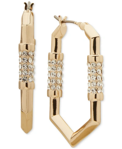 Karl Lagerfeld Medium Pave Geometric Link Hoop Earrings In Gold