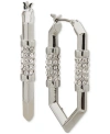 Karl Lagerfeld Medium Pave Geometric Link Hoop Earrings In Rhodium/ Pearl