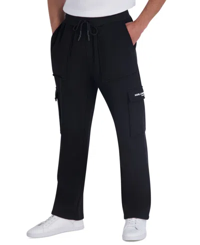 Karl Lagerfeld Men's Cargo Open-bottom Fleece Pants In Black