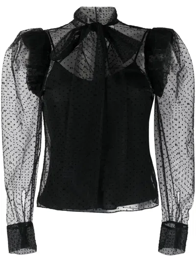 Karl Lagerfeld Mesh Ruffle Blouse In Black