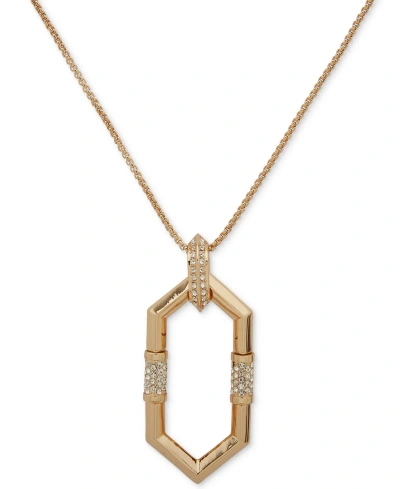 Karl Lagerfeld Pave Geometric Link 36" Adjustable Pendant Necklace In Gold