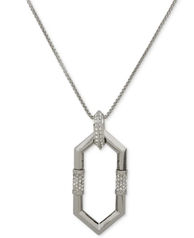 Karl Lagerfeld Pave Geometric Link 36" Adjustable Pendant Necklace In Silver