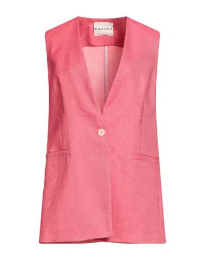 Kartika Woman Blazer Coral Size 8 Linen, Viscose, Polyester In Pink
