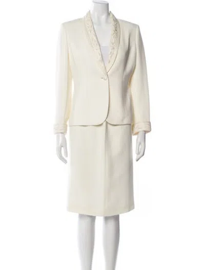 Pre-owned Kasper Embroidered Accent Pantsuit In Neutrals
