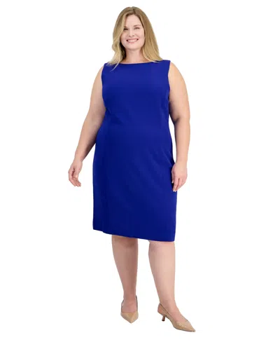 Kasper Plus Size Cap-sleeve Boat Neck Knee-length Dress In Royal Signature