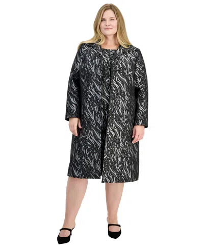 Kasper Plus Size Wing Collar Jacquard Jacket In Light Pewter,black