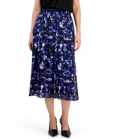 Kasper Women's Brushstroke Print Pleated Midi Skirt In Blue