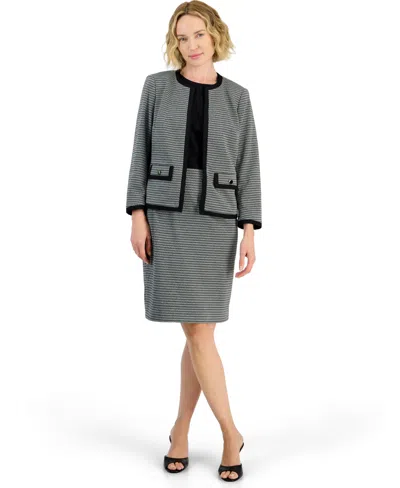 Kasper Women's Collarless Knit Jacquard Cardigan In Gray