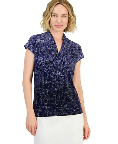Kasper Women's Ombre Dot Print Funnel Neck Blouse In Blue