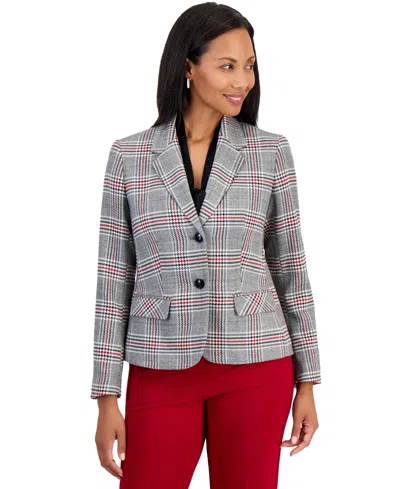 Kasper Women's Plaid Two Button Blazer In Gray