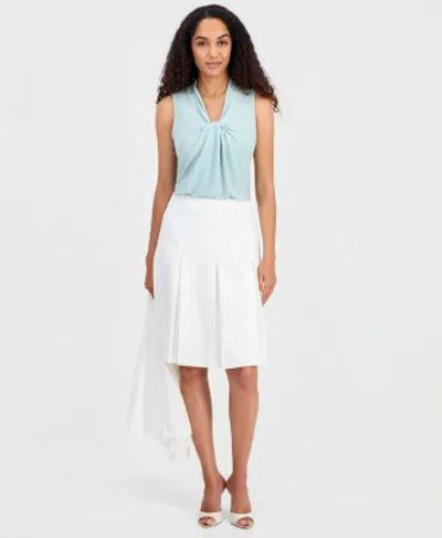 Kasper Womens Pleated Flare Skirt In White