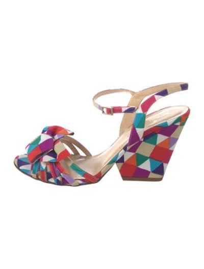 Pre-owned Kate Spade Colorblock Pattern Bow Accents Sandals In Red