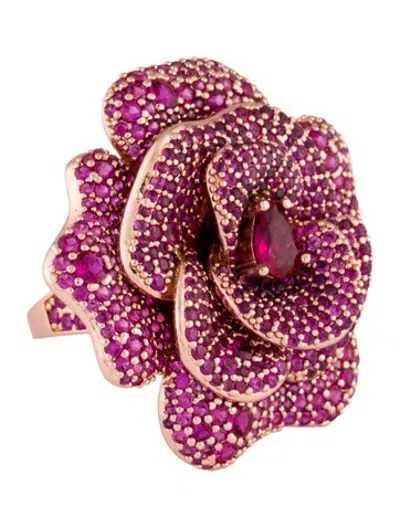 Pre-owned Kate Spade Crystal Floral Cocktail Ring In Pink