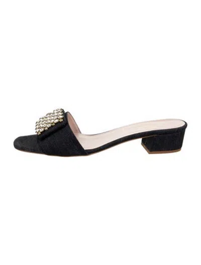 Pre-owned Kate Spade Denim Crystal Embellishments Slides In Blue