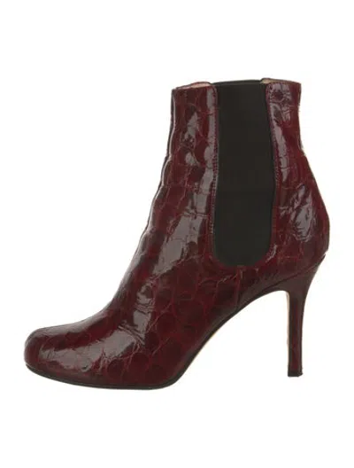 Pre-owned Kate Spade Embossed Leather Animal Print Chelsea Boots In Burgundy