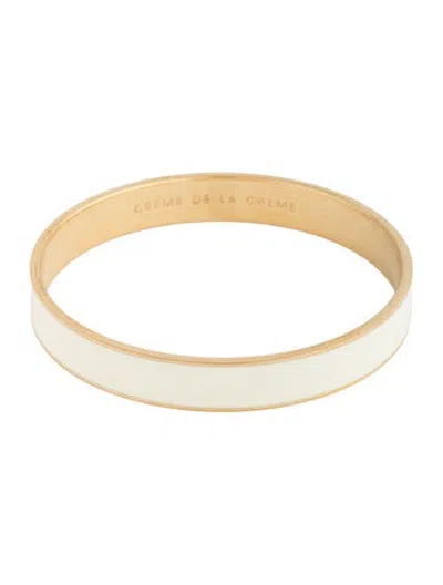 Pre-owned Kate Spade Enamel 'crème De La Crème Idiom' Bangle Bracelet, 8" In White
