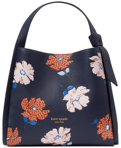 Kate Spade Knott Dotty Floral Embossed Leather Small Crossbody Tote In Parisian Navy Multi