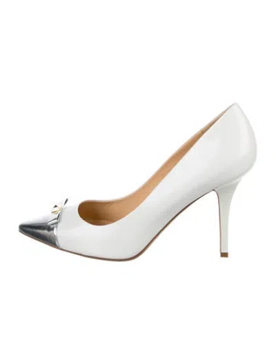 Pre-owned Kate Spade Leather Bow Accents Pumps In Silver/white