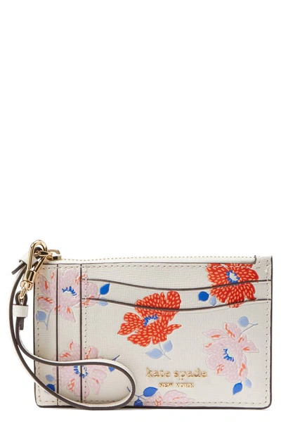 Kate Spade Mogan Dotty Floral Embossed Leather Card Case In White Multi