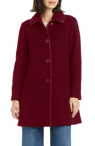 Kate Spade New York Satin Trim Wool Blend Coat In Burgundy