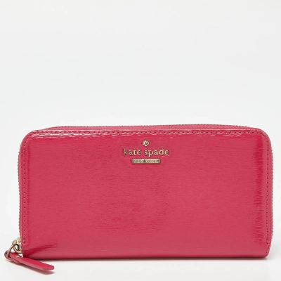 Pre-owned Kate Spade Pink Patent Leather Zip Around Continental Wallet