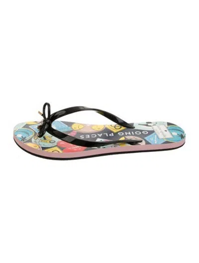 Pre-owned Kate Spade Rubber Graphic Print Flip Flops In Multicolor