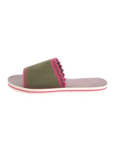 Pre-owned Kate Spade Scalloped Accent Slides In Green/pink