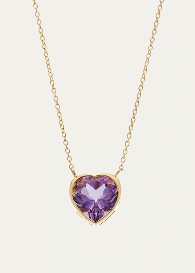 Katey Walker 18k Yellow Gold Large Heart Necklace With Faceted Amethyst