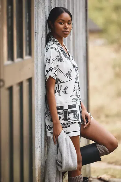 Katie Kime City Toile Pajama Shorts Set In White