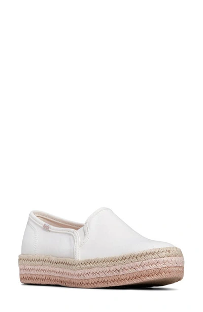 Keds Double Decker Espadrille Platform Slip-on Shoe In White Canvas