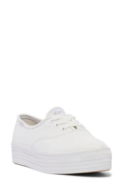 Keds Point 3 Platform Trainer In White Leather