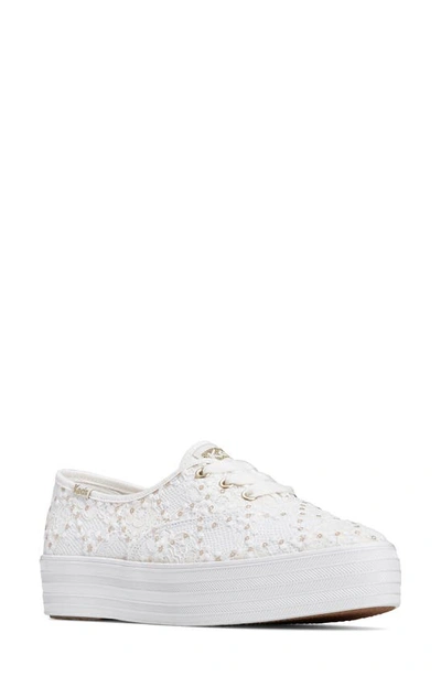 Keds Point 4 Platform Trainer In Light Beige Textile