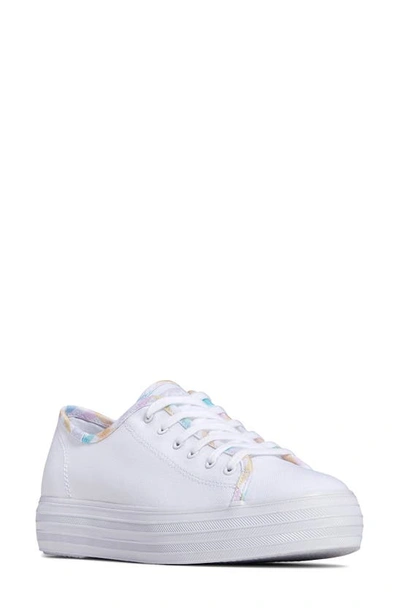 Keds Triple Kick Platform Trainer In White/ Multi Canvas