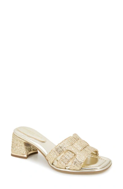 Kenneth Cole New York Harper Block Heel Sandal In Platinum- Raffia